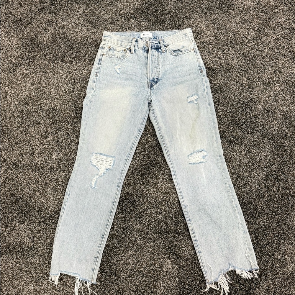 Pistola Light Blue Distressed Straight Leg Jeans
